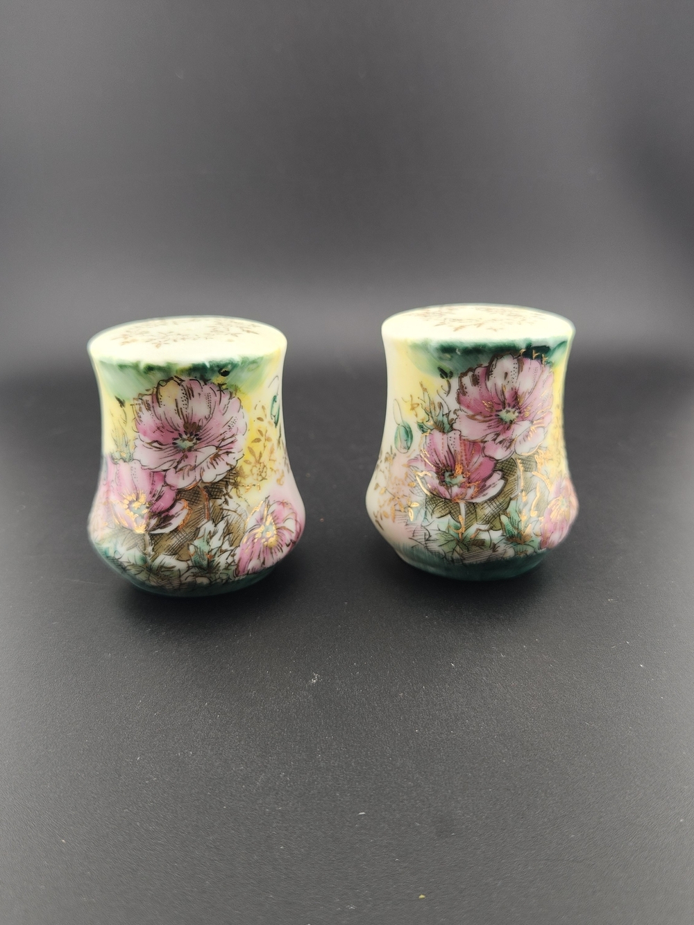 Floral Hand Paibted Pink Porcelain Salt and Pepper Shakers